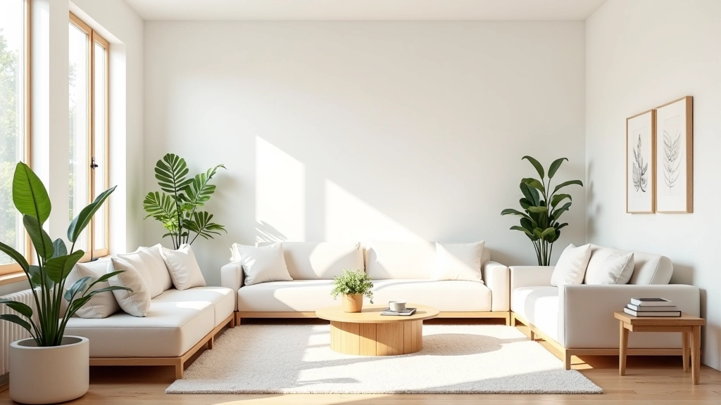 Espaço minimalista acolhedor com luz natural e texturas naturais