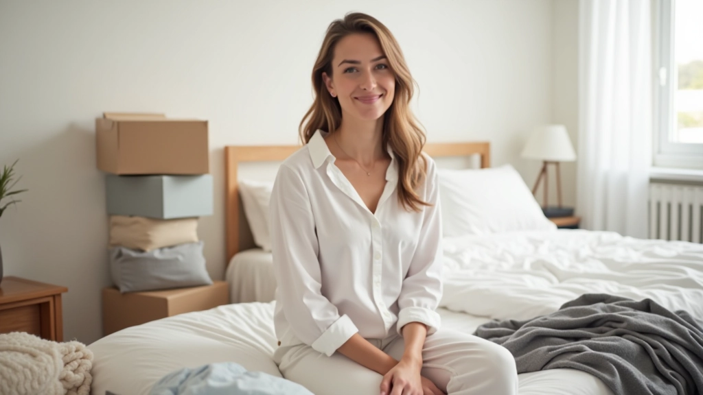 Processo de avaliação de objetos em cima de uma cama, separando itens em três pilhas diferentes